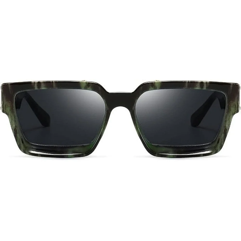 Men's Square Frame Sunglasses Green Fashion Shades Hip Hop Cholo Dark Black Lens